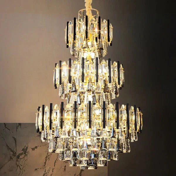 Foyer 3 Layers Extra Large Crystal Chandelier for Living Room Staircase Ceiling Lighting Fixture - Zelno Lighting