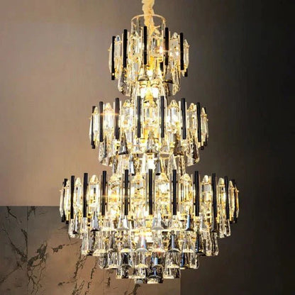 Foyer 3 Layers Extra Large Crystal Chandelier for Living Room Staircase Ceiling Lighting Fixture - Zelno Lighting
