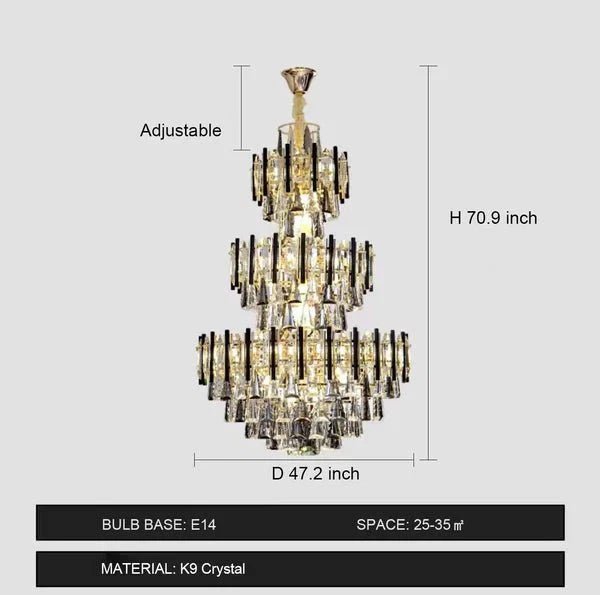 Foyer 3 Layers Extra Large Crystal Chandelier for Living Room Staircase Ceiling Lighting Fixture - Zelno Lighting