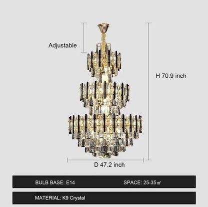 Foyer 3 Layers Extra Large Crystal Chandelier for Living Room Staircase Ceiling Lighting Fixture - Zelno Lighting