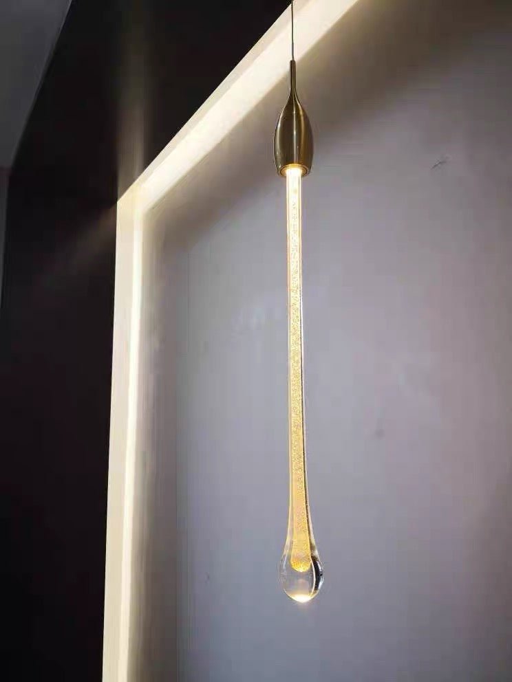 Foyer Glass Drops Pendant Chandelier Spiral Staircase High Ceiling Light Fixture In Gold Finish - Zelno Lighting