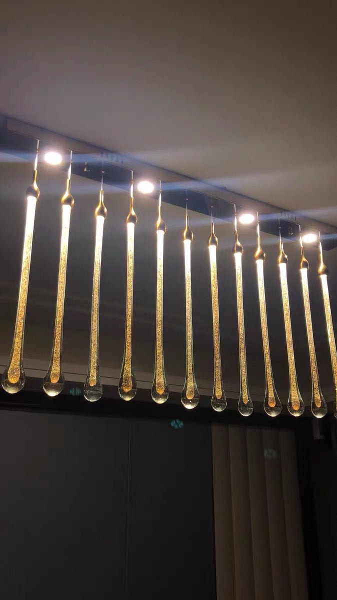 Foyer Glass Drops Pendant Chandelier Spiral Staircase High Ceiling Light Fixture In Gold Finish - Zelno Lighting