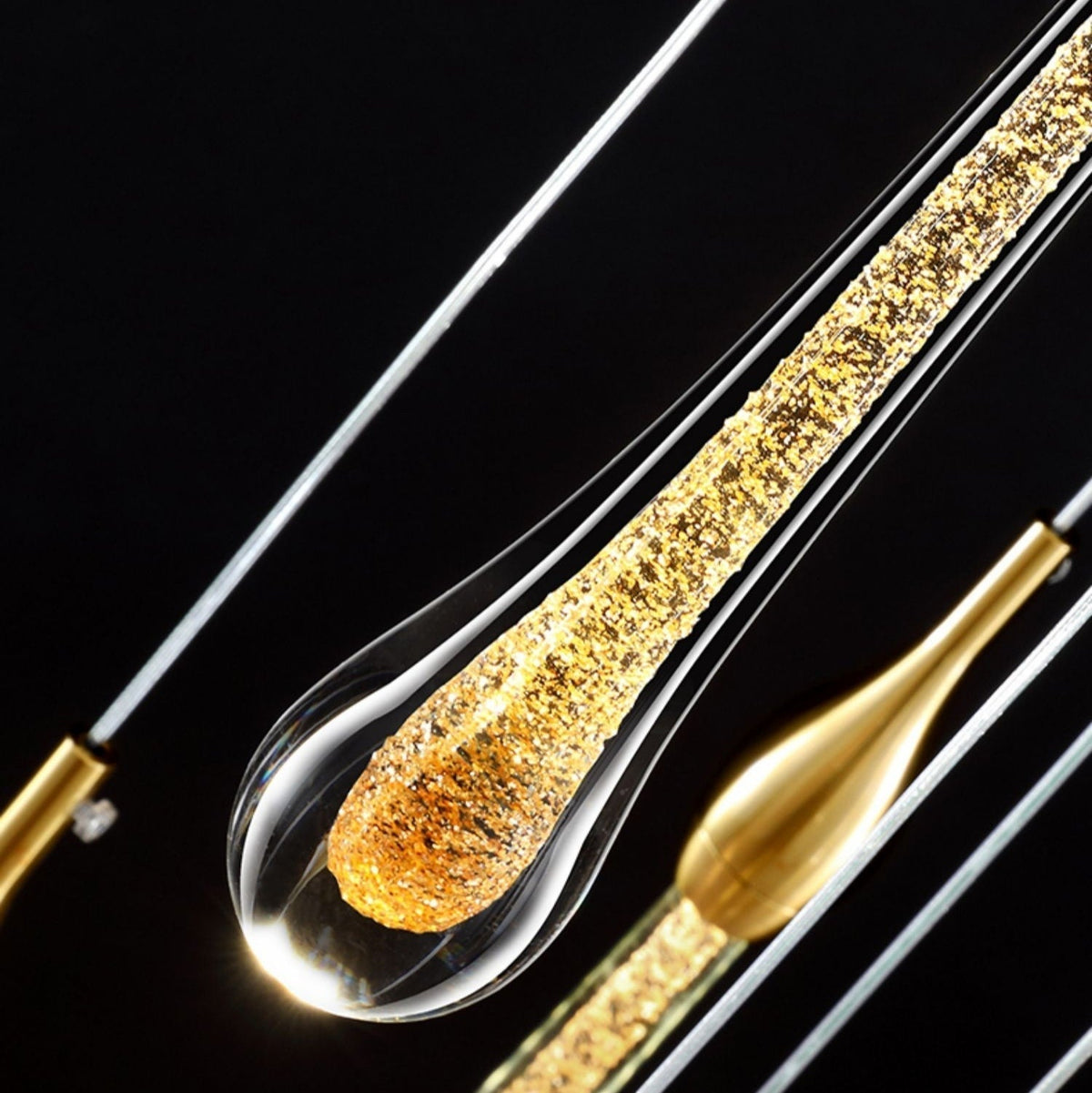 Foyer Glass Drops Pendant Chandelier Spiral Staircase High Ceiling Light Fixture In Gold Finish - Zelno Lighting