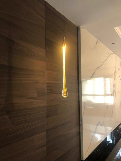 Foyer Glass Drops Pendant Chandelier Spiral Staircase High Ceiling Light Fixture In Gold Finish - Zelno Lighting