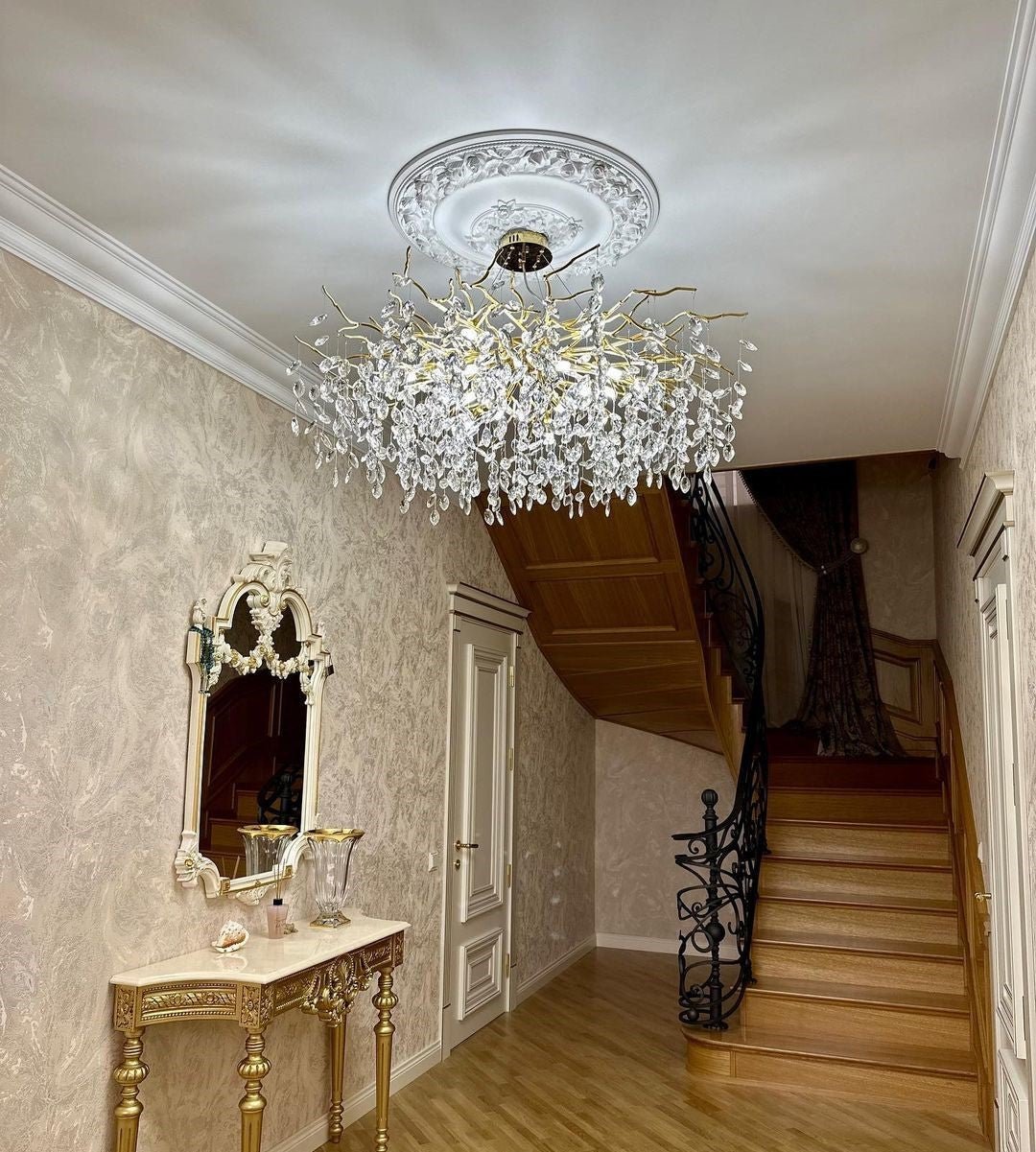 French Branch Crystal Chandelier with Elegant Crystal Leaves - Zelno Lighting