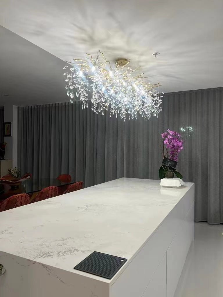French Branch Crystal Chandelier with Elegant Crystal Leaves - Zelno Lighting