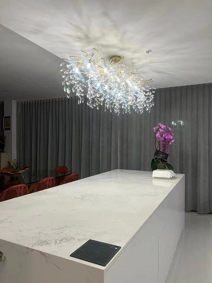 French Branch Crystal Chandelier with Elegant Crystal Leaves - Zelno Lighting