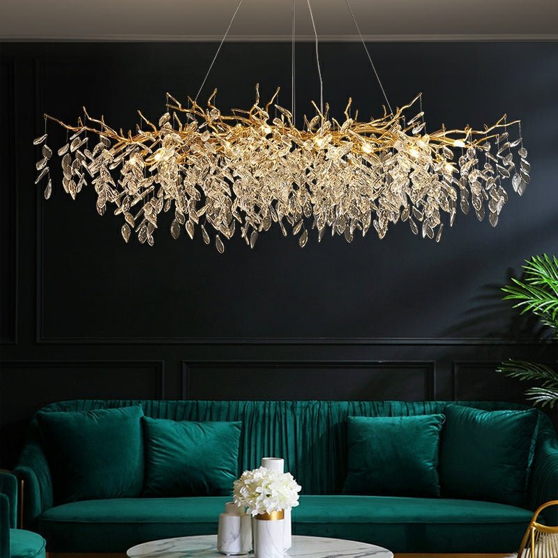 French Branch Crystal Chandelier with Elegant Crystal Leaves - Zelno Lighting