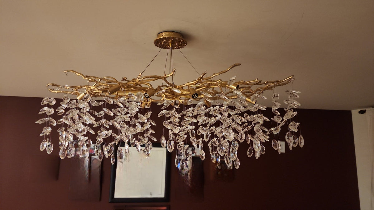 French Branch Crystal Chandelier with Elegant Crystal Leaves - Zelno Lighting