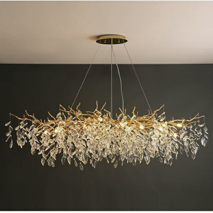 French Branch Crystal Chandelier with Elegant Crystal Leaves - Zelno Lighting
