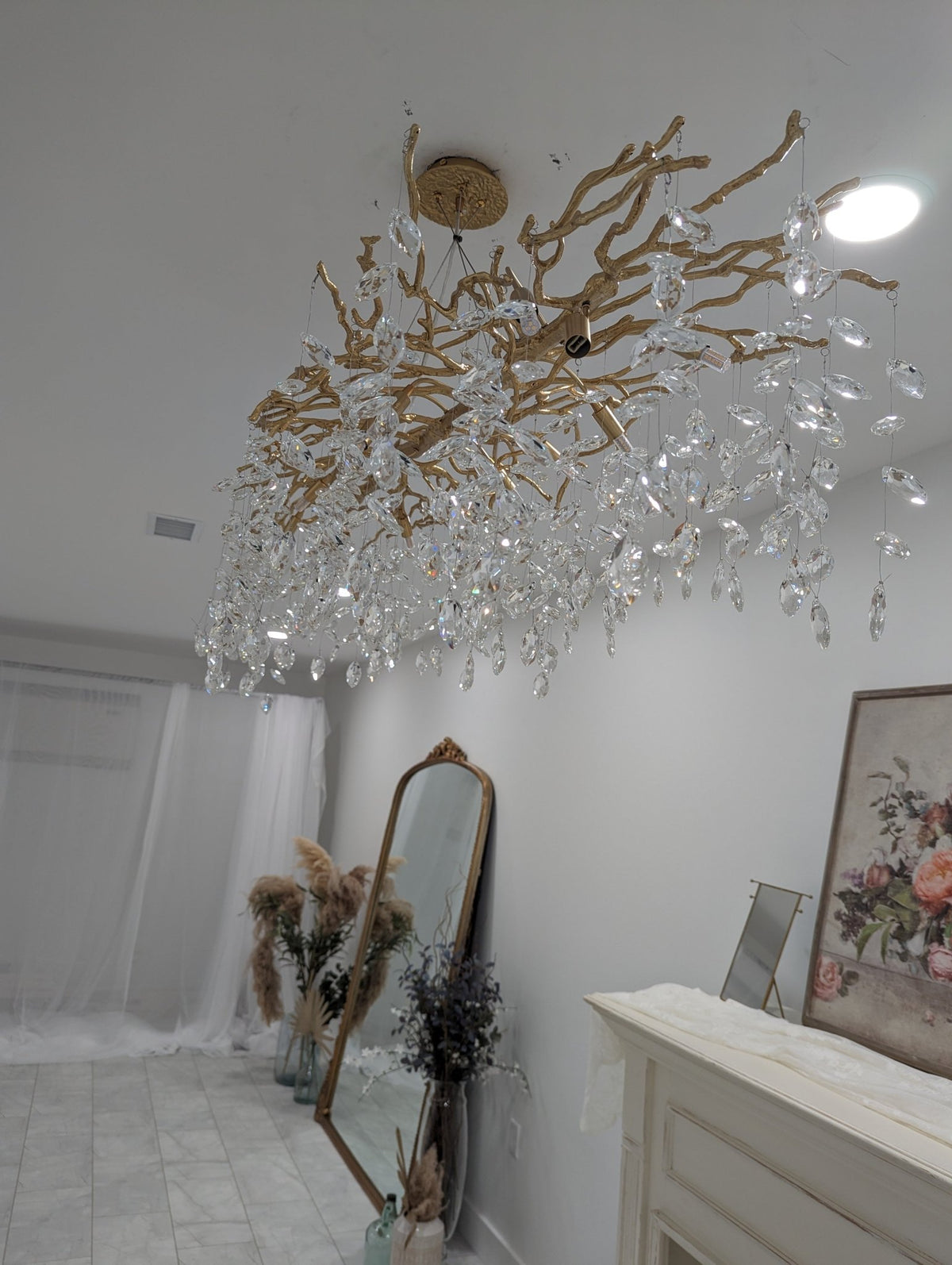 French Branch Crystal Chandelier with Elegant Crystal Leaves - Zelno Lighting