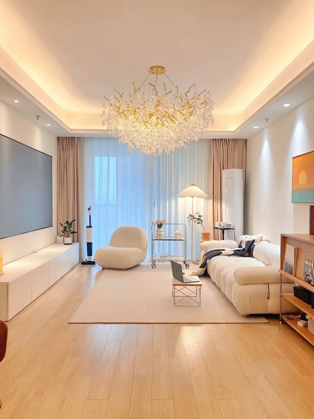 French Branch Crystal Chandelier with Elegant Crystal Leaves - Zelno Lighting