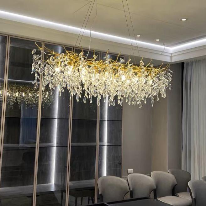 French Branch Crystal Chandelier with Elegant Crystal Leaves - Zelno Lighting