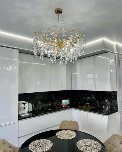 French Branch Crystal Chandelier with Elegant Crystal Leaves - Zelno Lighting
