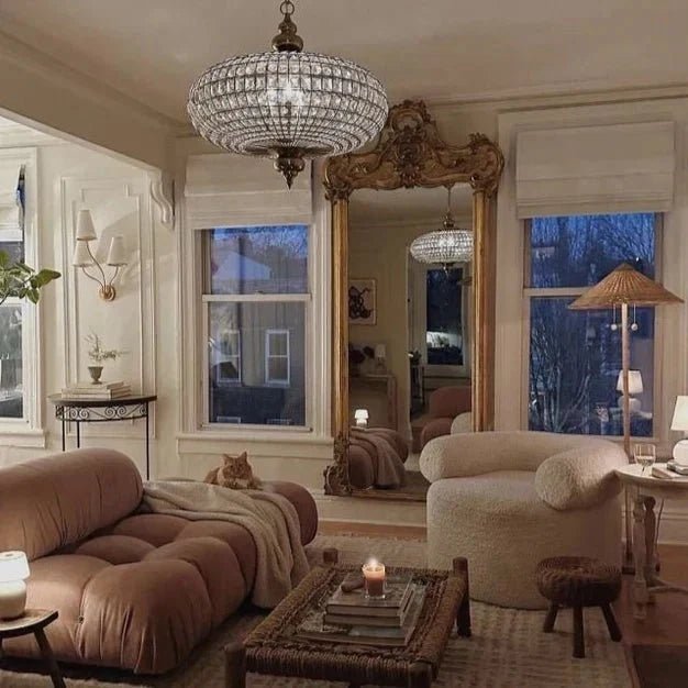 French Empire Vintage Bead Ellipsoid Crystal Chandelier for Living Room/Bedroom - Zelno Lighting