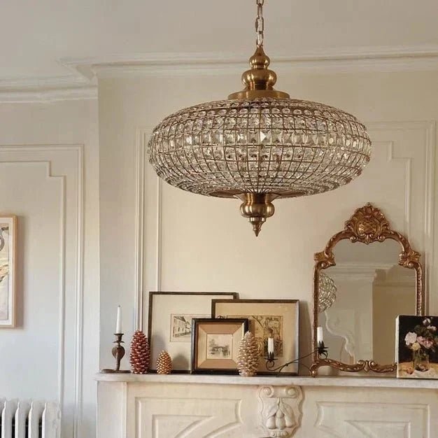 French Empire Vintage Bead Ellipsoid Crystal Chandelier for Living Room/Bedroom - Zelno Lighting