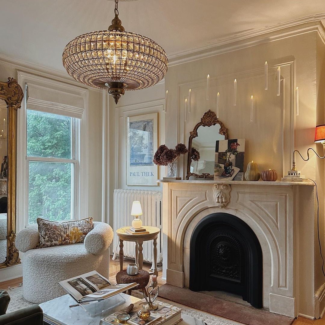 French Empire Vintage Bead Ellipsoid Crystal Chandelier for Living Room/Bedroom - Zelno Lighting