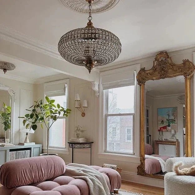 French Empire Vintage Bead Ellipsoid Crystal Chandelier for Living Room/Bedroom - Zelno Lighting