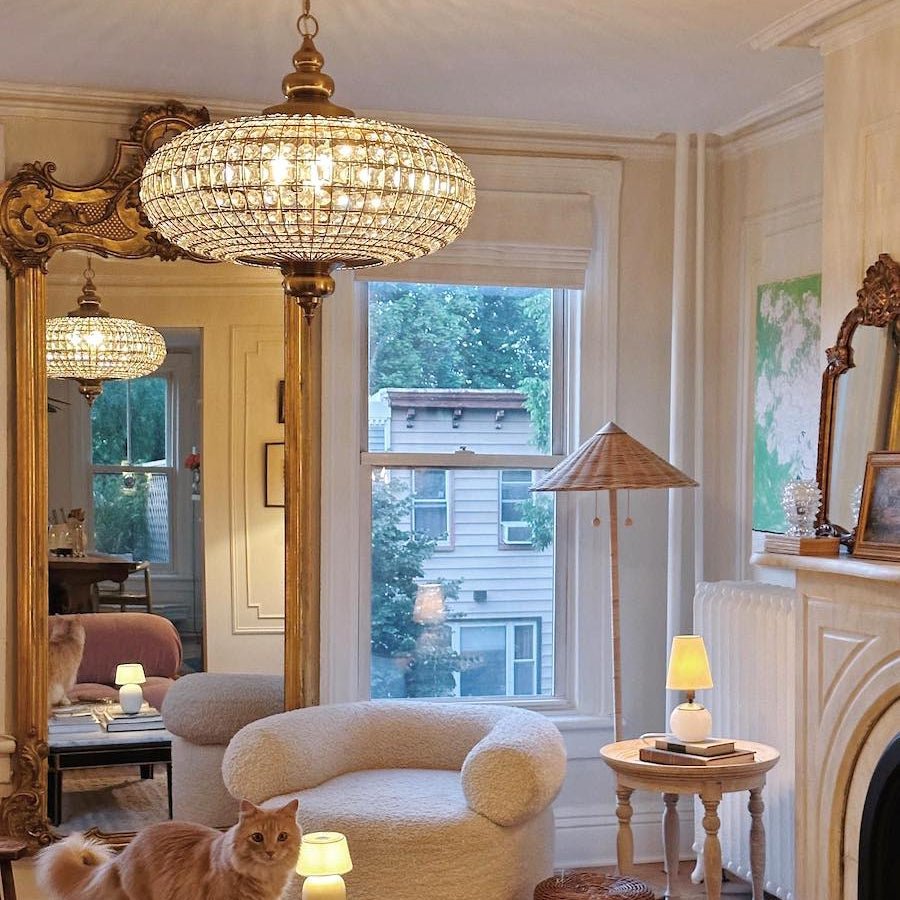 French Empire Vintage Bead Ellipsoid Crystal Chandelier for Living Room/Bedroom - Zelno Lighting