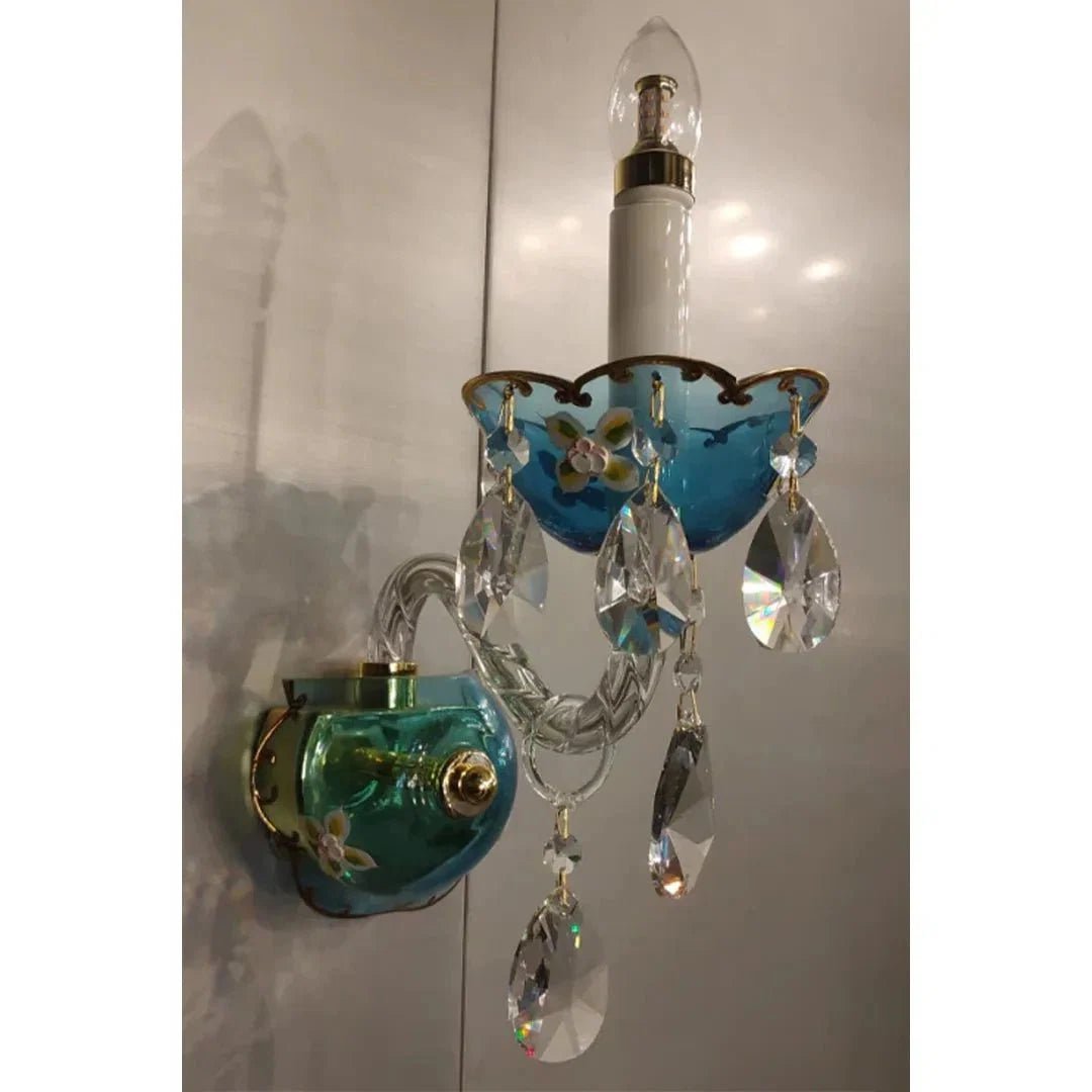 French Romantic Blue Crystal Designer Chandelier for Bedroom/Living Room/Dining Room - Zelno Lighting