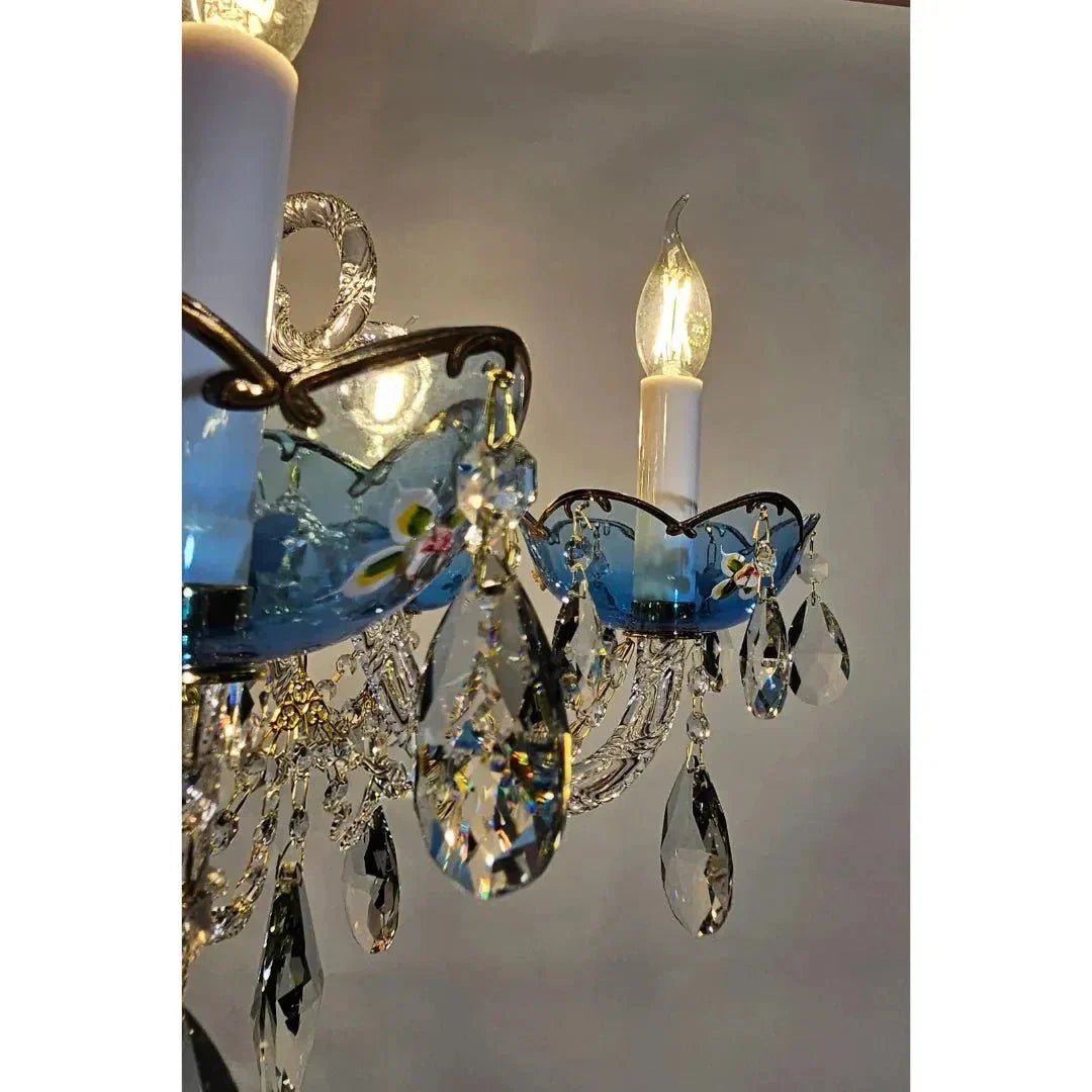 French Romantic Blue Crystal Designer Chandelier for Bedroom/Living Room/Dining Room - Zelno Lighting
