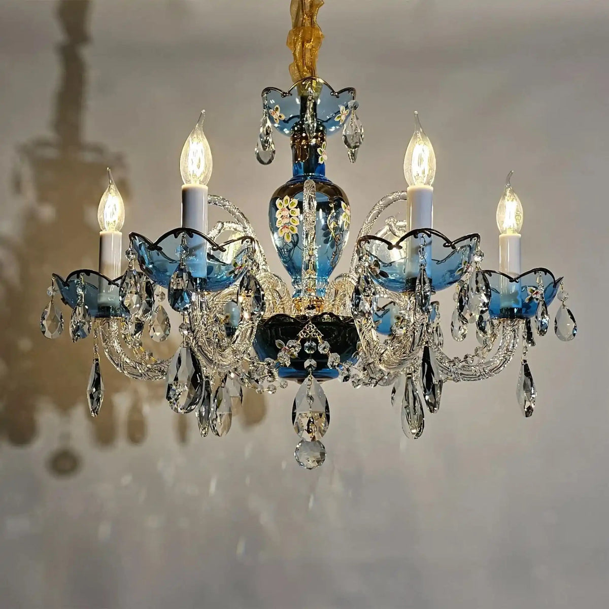 French Romantic Blue Crystal Designer Chandelier for Bedroom/Living Room/Dining Room - Zelno Lighting