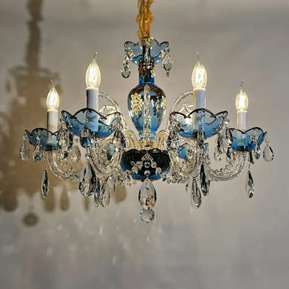 French Romantic Blue Crystal Designer Chandelier for Bedroom/Living Room/Dining Room - Zelno Lighting