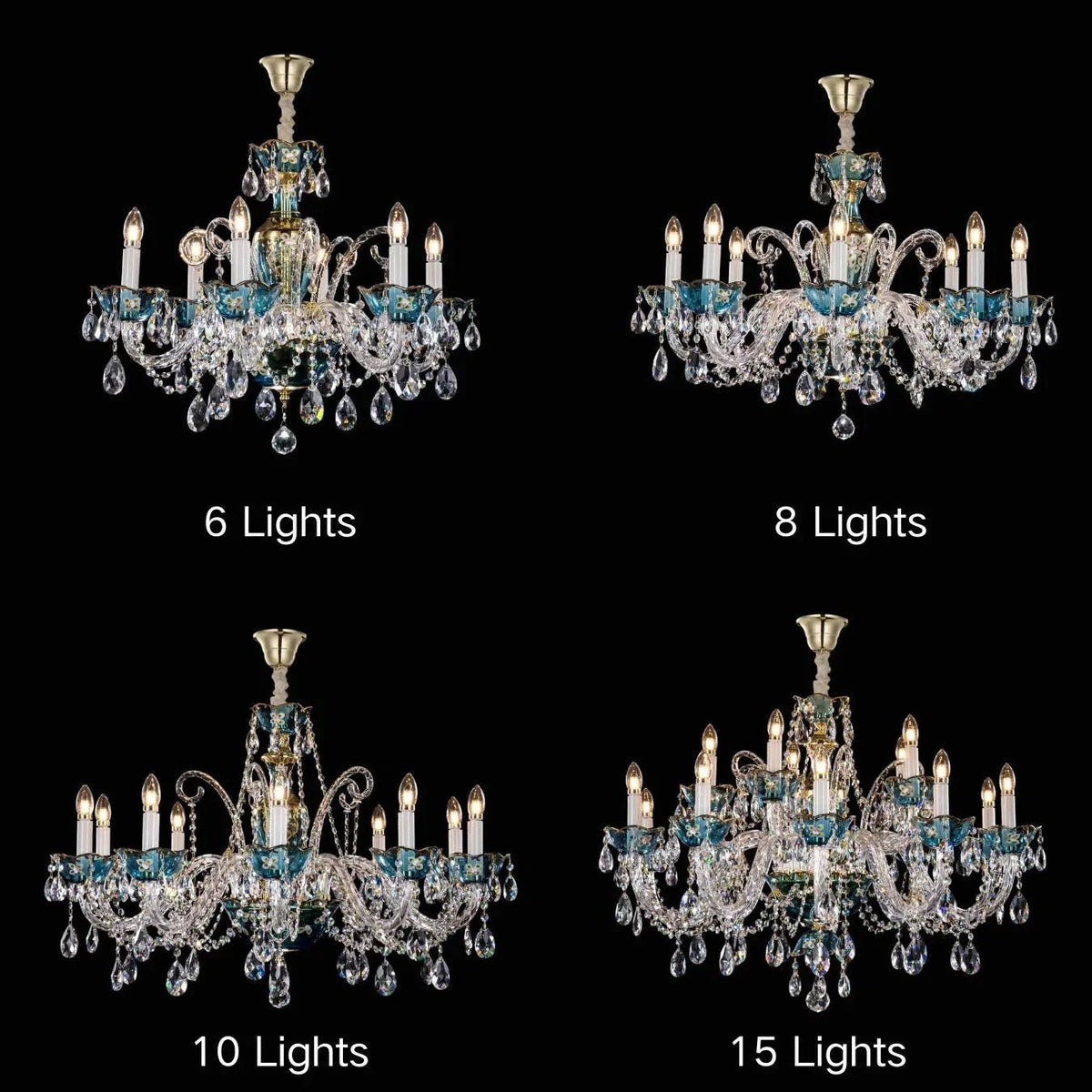 French Romantic Blue Crystal Designer Chandelier for Bedroom/Living Room/Dining Room - Zelno Lighting