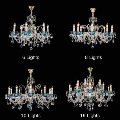 French Romantic Blue Crystal Designer Chandelier for Bedroom/Living Room/Dining Room - Zelno Lighting