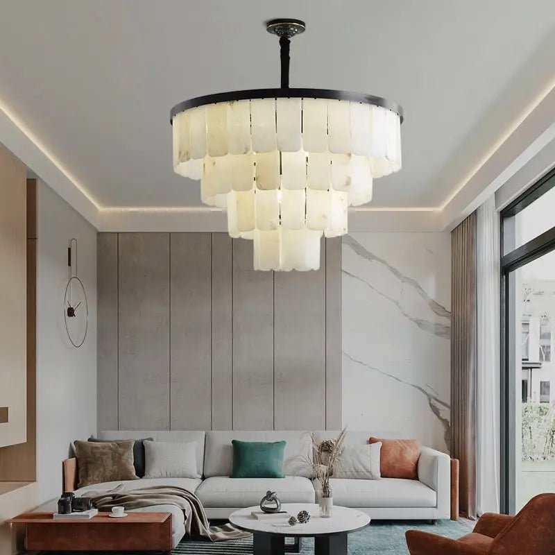 Galadriel Alabaster Modern Multi-Tiered Round Chandelier - Zelno