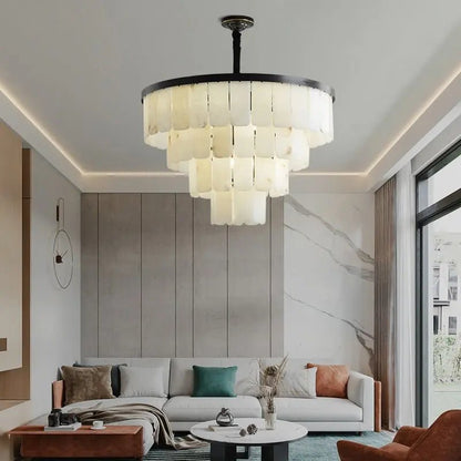Galadriel Alabaster Modern Multi-Tiered Round Chandelier - Zelno
