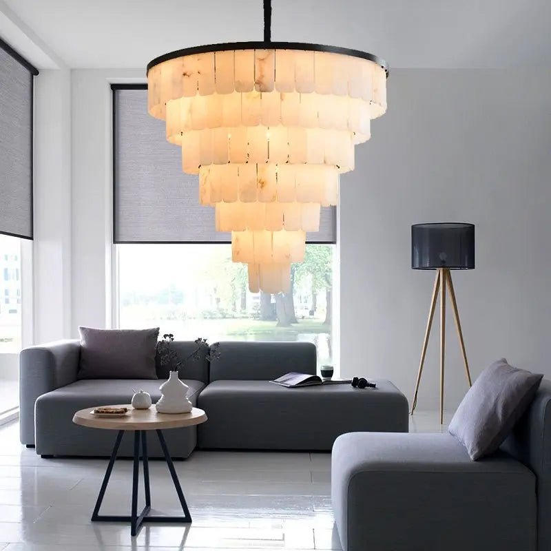 Galadriel Alabaster Modern Multi-Tiered Round Chandelier - Zelno