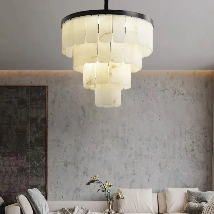 Galadriel Alabaster Modern Multi-Tiered Round Chandelier - Zelno