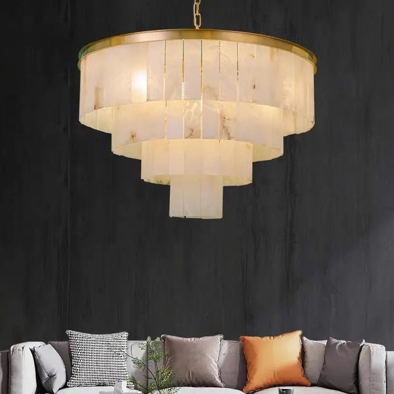 Galadriel Alabaster Multi-Tiered Round Chandelier Lighting - Zelno