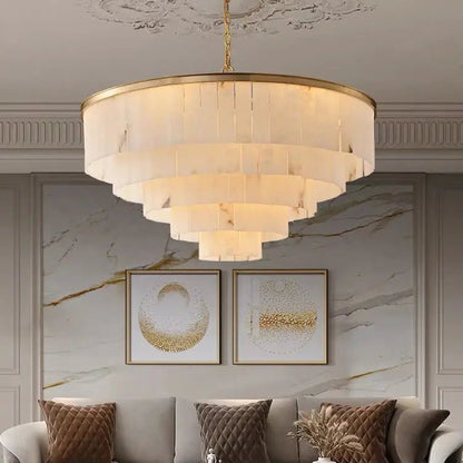 Galadriel Alabaster Multi-Tiered Round Chandelier Lighting - Zelno