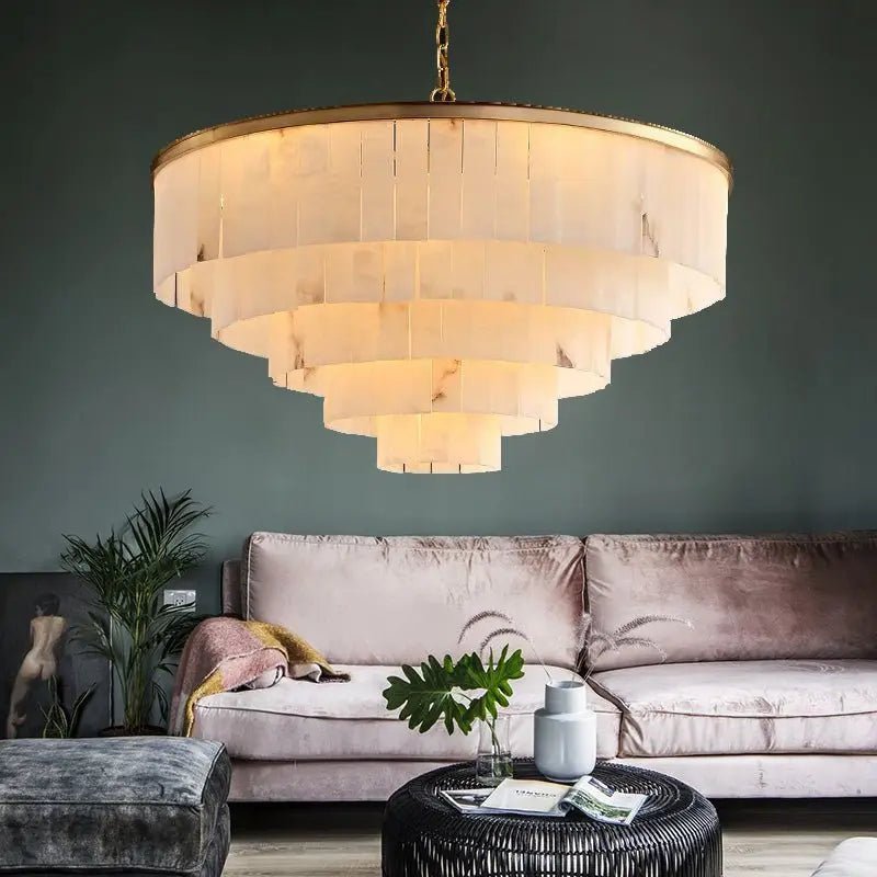 Galadriel Alabaster Multi-Tiered Round Chandelier Lighting - Zelno