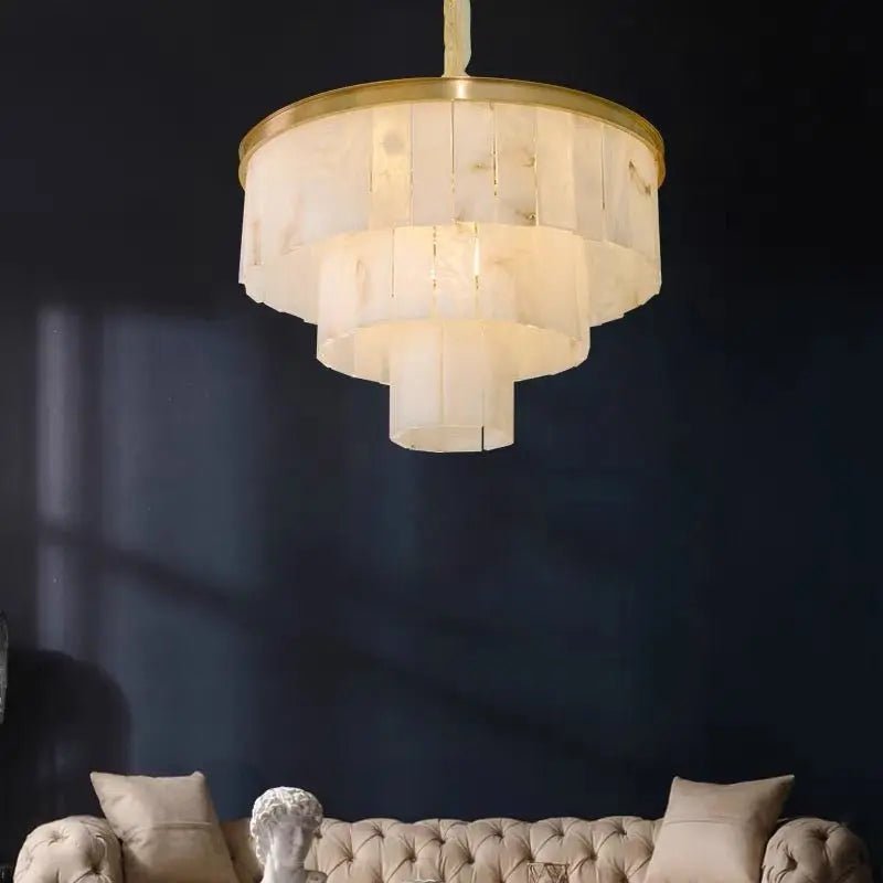 Galadriel Alabaster Multi-Tiered Round Chandelier Lighting - Zelno
