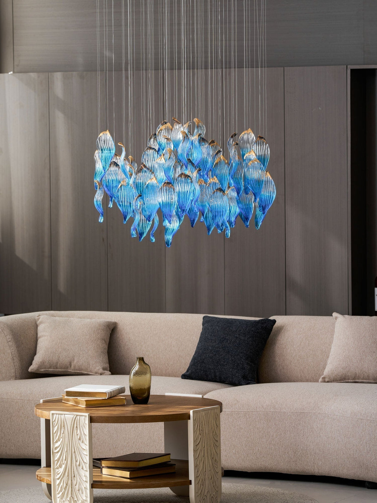 Galaxy Ocean Drift Blown Glass Crystal Spiral Chandelier - Zelno Lighting