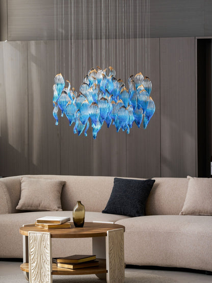 Galaxy Ocean Drift Blown Glass Crystal Spiral Chandelier - Zelno Lighting