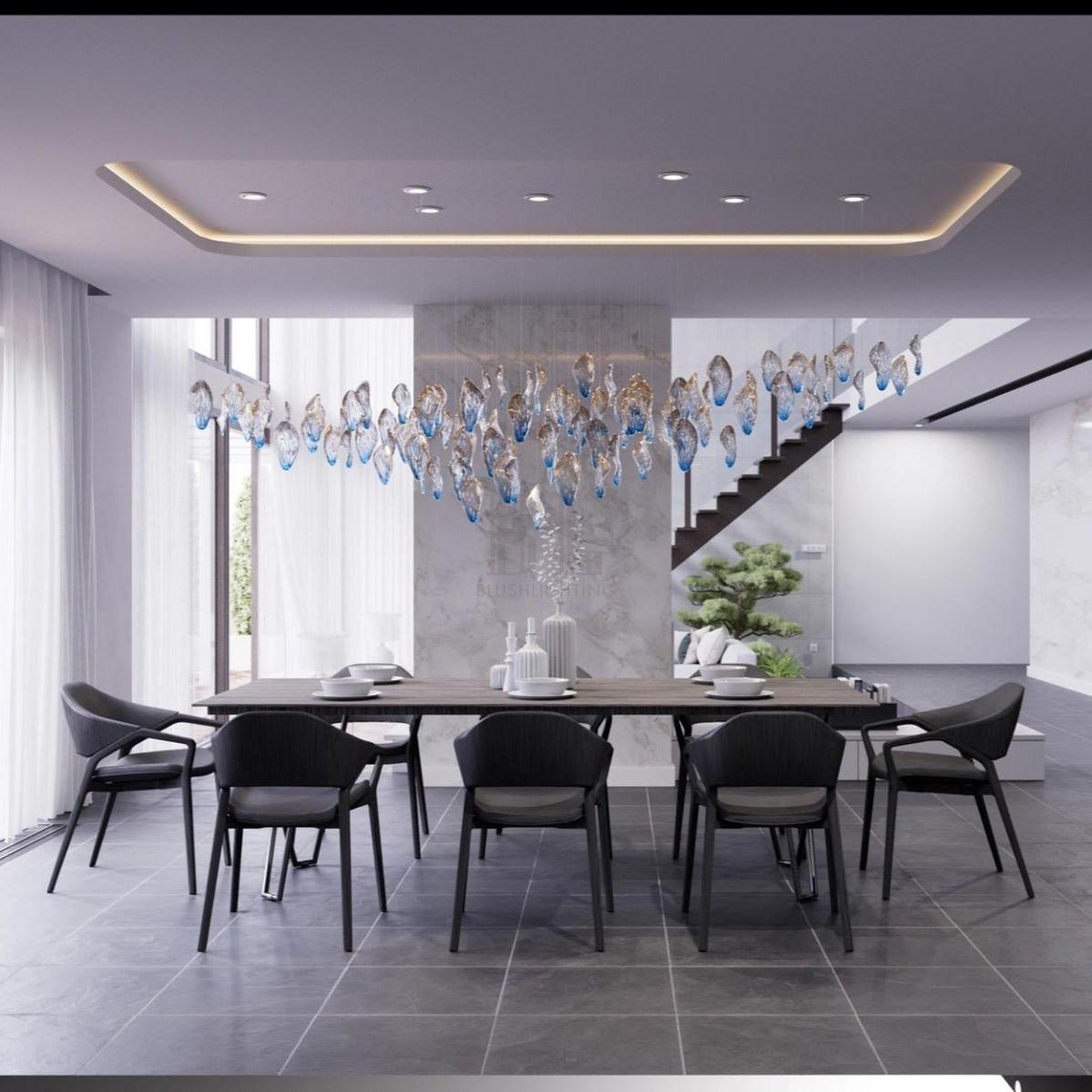 Galaxy Ocean Drift Blown Glass Crystal Spiral Chandelier - Zelno Lighting