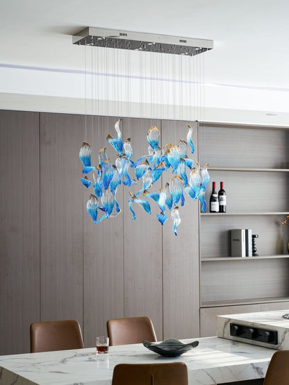 Galaxy Ocean Drift Blown Glass Crystal Spiral Chandelier - Zelno Lighting