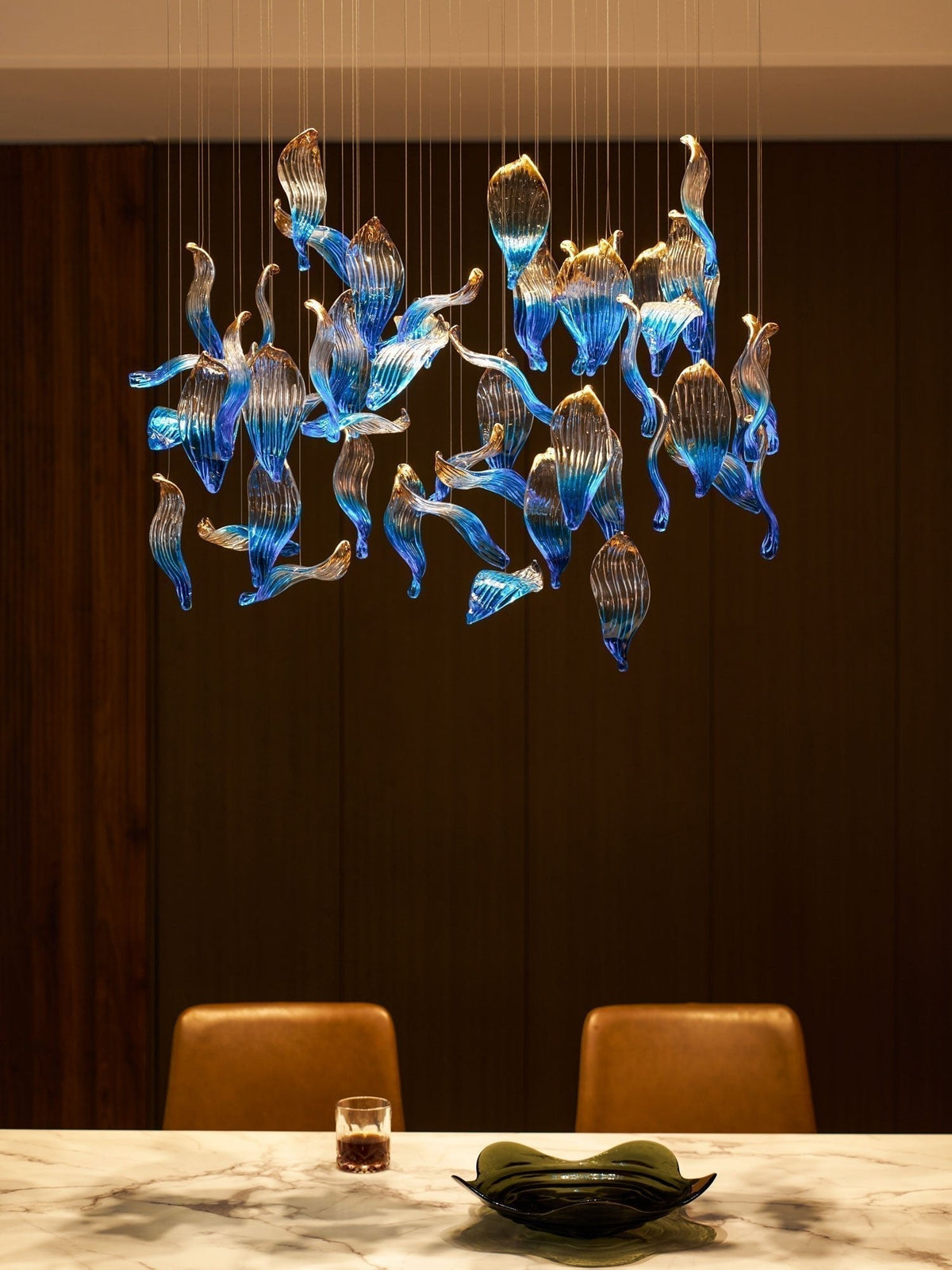 Galaxy Ocean Drift Blown Glass Crystal Spiral Chandelier - Zelno Lighting