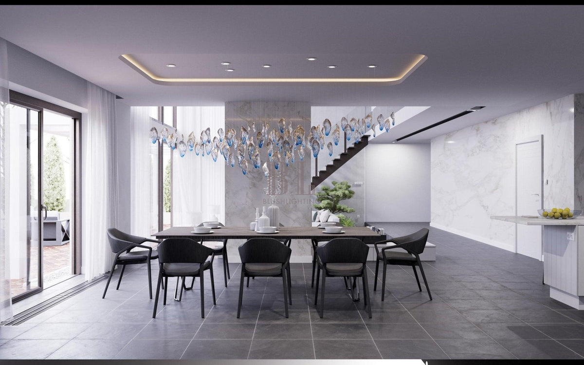 Galaxy Ocean Drift Blown Glass Crystal Spiral Chandelier - Zelno Lighting