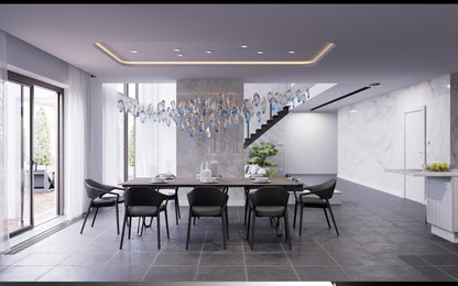 Galaxy Ocean Drift Blown Glass Crystal Spiral Chandelier - Zelno Lighting