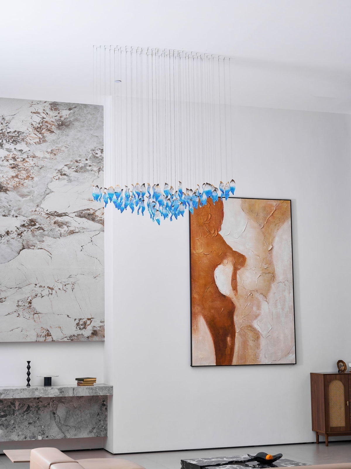 Galaxy Ocean Drift Blown Glass Crystal Spiral Chandelier - Zelno Lighting