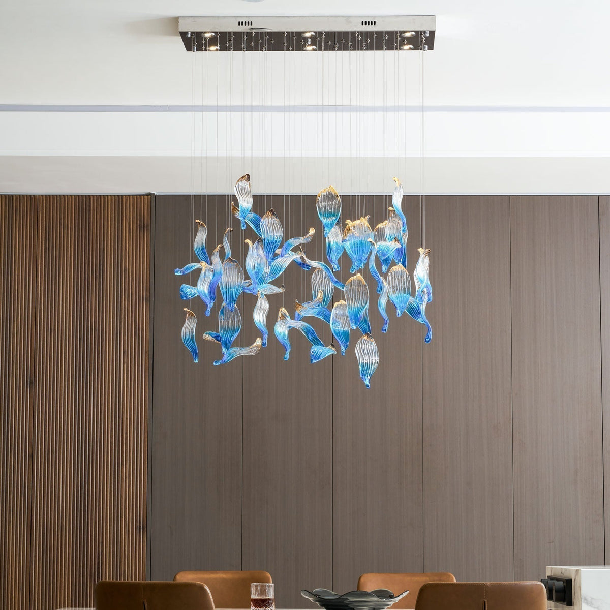 Galaxy Ocean Drift Blown Glass Crystal Spiral Chandelier - Zelno Lighting