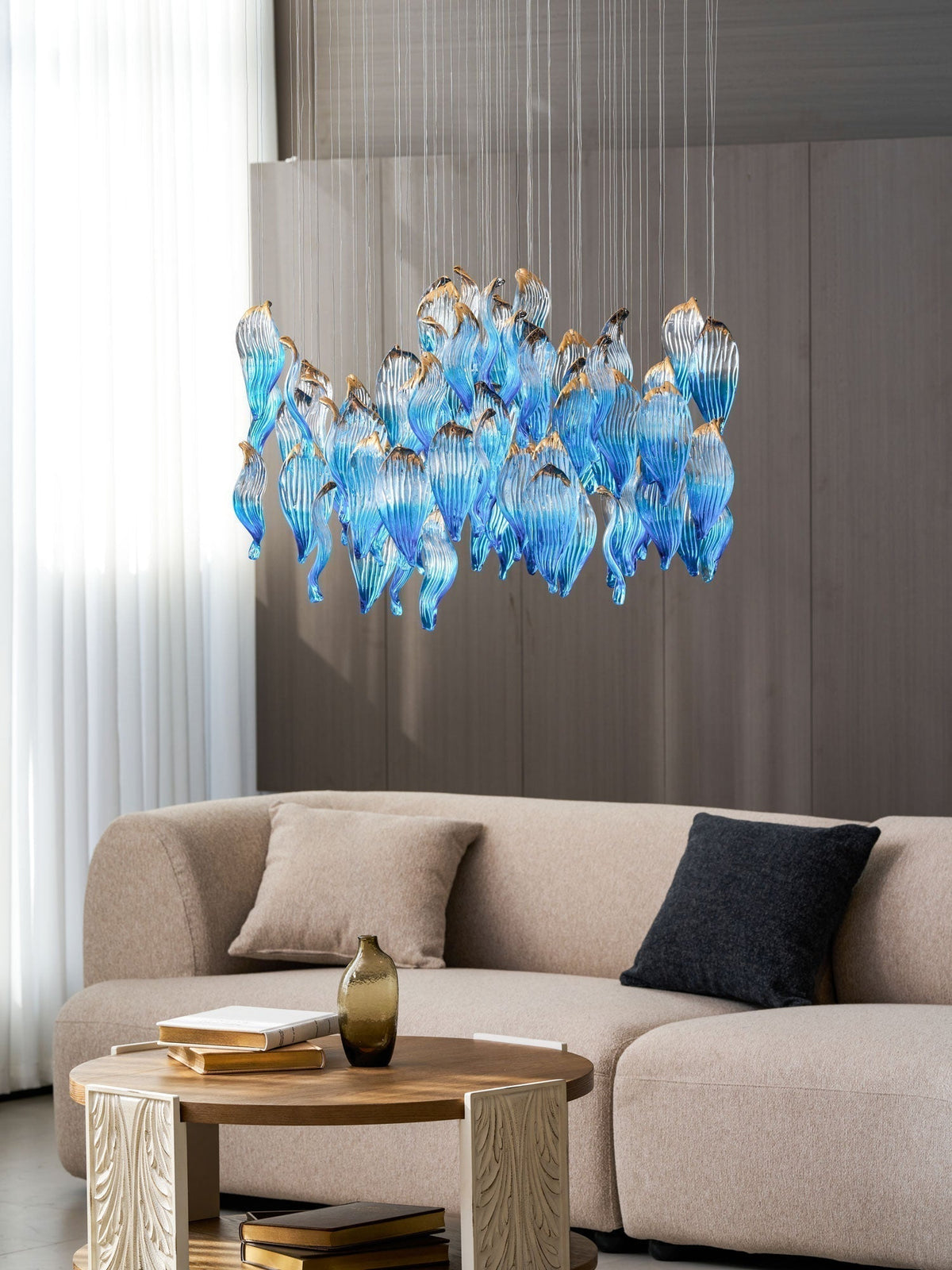 Galaxy Ocean Drift Blown Glass Crystal Spiral Chandelier - Zelno Lighting