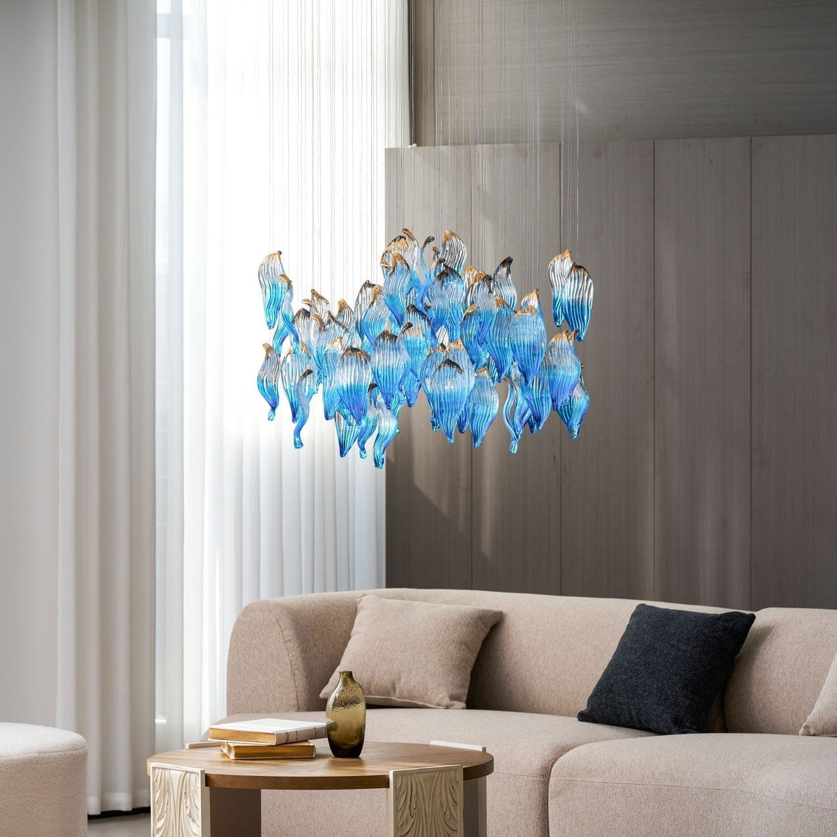 Galaxy Ocean Drift Blown Glass Crystal Spiral Chandelier - Zelno Lighting