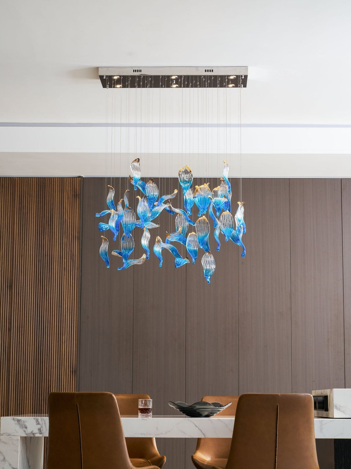 Galaxy Ocean Drift Blown Glass Crystal Spiral Chandelier - Zelno Lighting