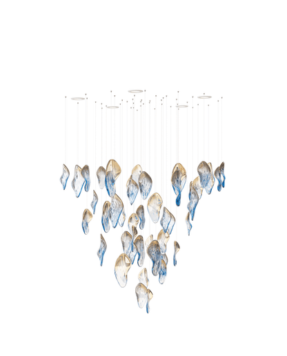 Galaxy Ocean Drift Blown Glass Crystal Spiral Chandelier - Zelno Lighting